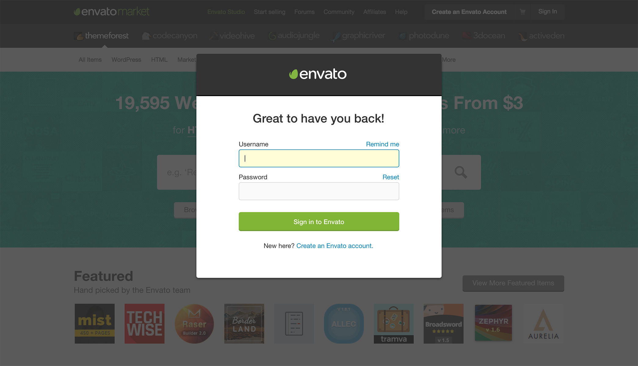 Envato sign up